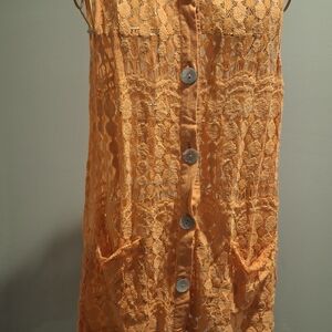 Orange Lace Button-Down Vest
